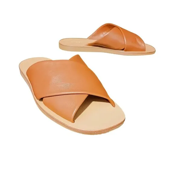 NEW Everlane The Day Crossover Leather Flat Slide Sandals in Sienna Brown Size 5