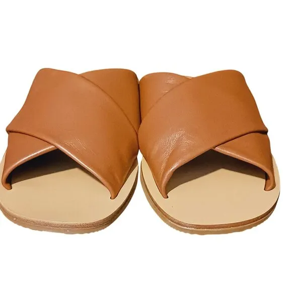 NEW Everlane The Day Crossover Leather Flat Slide Sandals in Sienna Brown Size 5