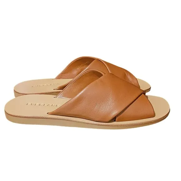 NEW Everlane The Day Crossover Leather Flat Slide Sandals in Sienna Brown Size 5