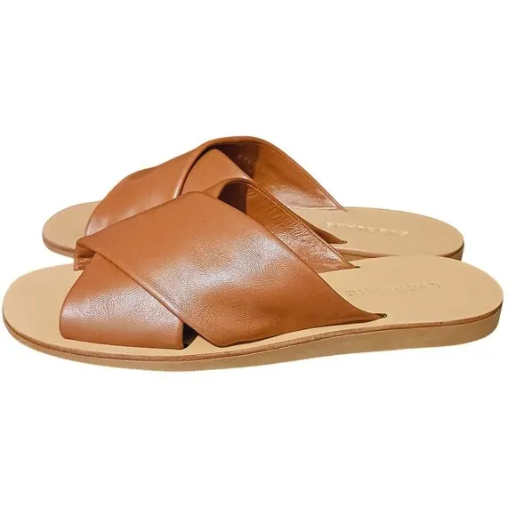 NEW Everlane The Day Crossover Leather Flat Slide Sandals in Sienna Brown Size 5