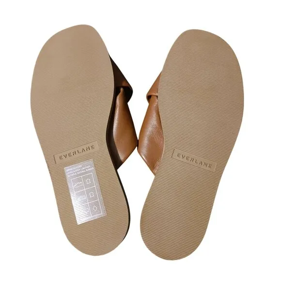 NEW Everlane The Day Crossover Leather Flat Slide Sandals in Sienna Brown Size 5