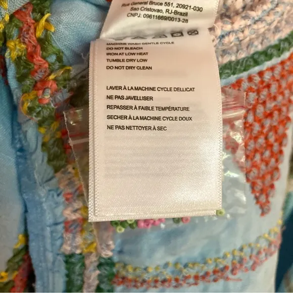 NEW FARM Rio Embroidered Pineapple Maxi Dress Beaded Tassel Linen Blue Size M