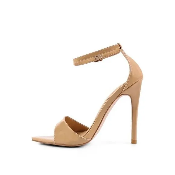 NEW FLAME ANKLE STRAP HIGH HEELED SANDALS- Latte