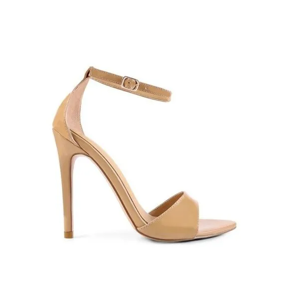 NEW FLAME ANKLE STRAP HIGH HEELED SANDALS- Latte