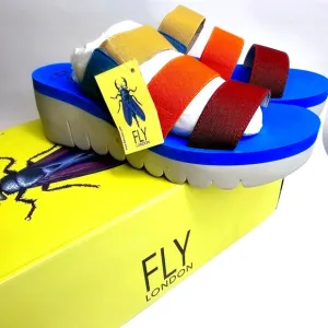 NEW Fly London Cupido Multicolor Azure Platform Sandals Size 8