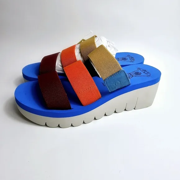 NEW Fly London Cupido Multicolor Azure Platform Sandals Size 8