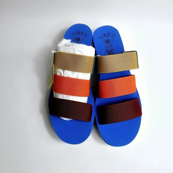 NEW Fly London Cupido Multicolor Azure Platform Sandals Size 8