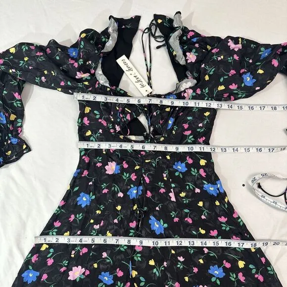 NEW For Love &amp; Lemons [ XS ] Lexy Long Sleeve Mini‎ Dress Floral Black #6295