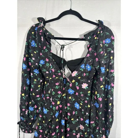 NEW For Love &amp; Lemons [ XS ] Lexy Long Sleeve Mini‎ Dress Floral Black #6295
