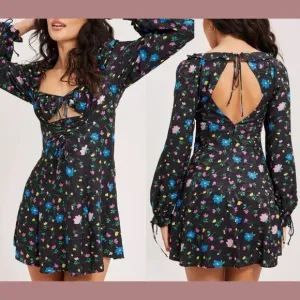 NEW For Love &amp; Lemons [ XS ] Lexy Long Sleeve Mini‎ Dress Floral Black #6295