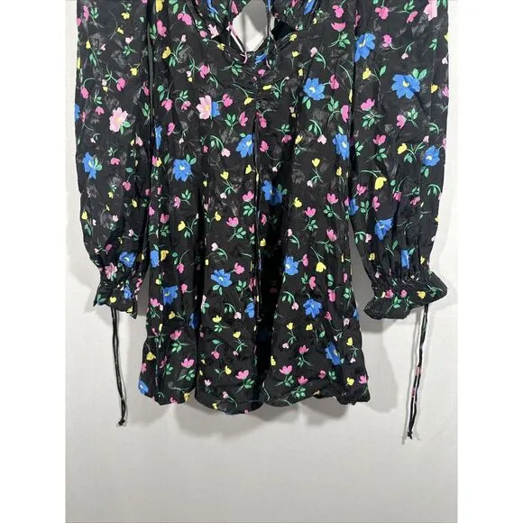 NEW For Love &amp; Lemons [ XS ] Lexy Long Sleeve Mini‎ Dress Floral Black #6295