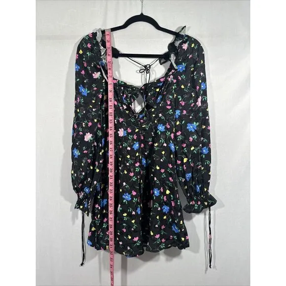 NEW For Love &amp; Lemons [ XS ] Lexy Long Sleeve Mini‎ Dress Floral Black #6295