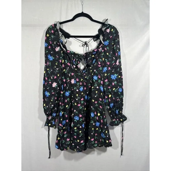 NEW For Love &amp; Lemons [ XS ] Lexy Long Sleeve Mini‎ Dress Floral Black #6295