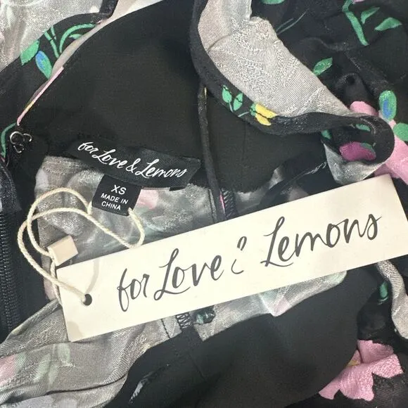 NEW For Love &amp; Lemons [ XS ] Lexy Long Sleeve Mini‎ Dress Floral Black #6295