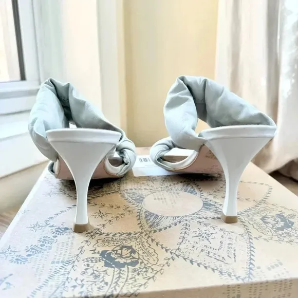New Free People Alohas Natasha Puffy Mule Heel Sandals Leather in White