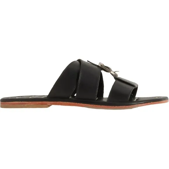NEW Free People Sloan Buckle Flat Sandals - Leather Stormy Sea For Women 252