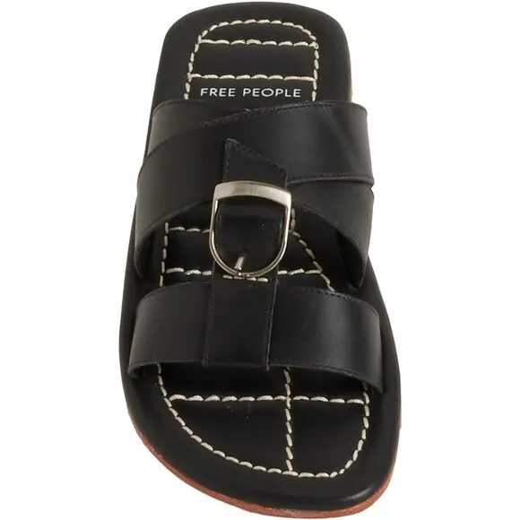 NEW Free People Sloan Buckle Flat Sandals - Leather Stormy Sea For Women 252