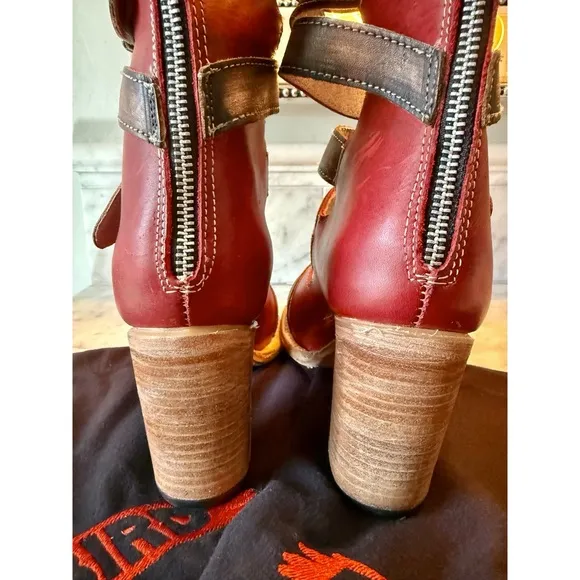 NEW FREEBIRD BY STEVEN BOND RED MULTI SANDALS BOOTIES HEELS MINT CONDITION RARE!