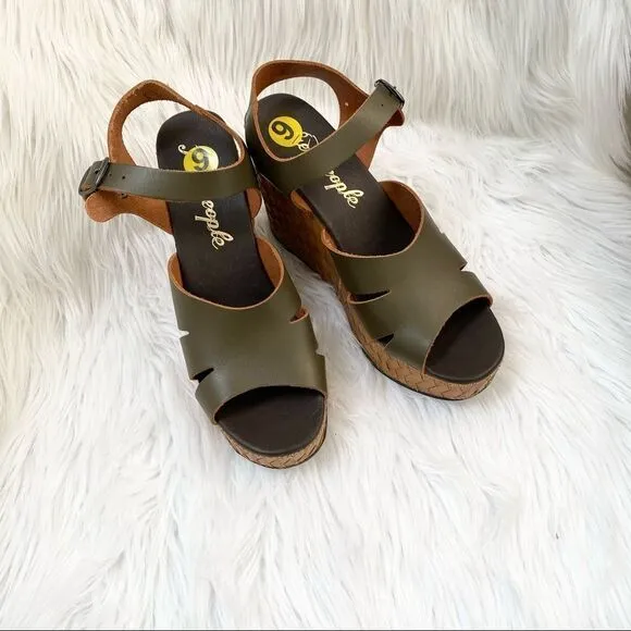 NEW Free People Green Sunflower Wedge Sandals 9