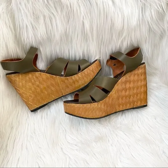 NEW Free People Green Sunflower Wedge Sandals 9