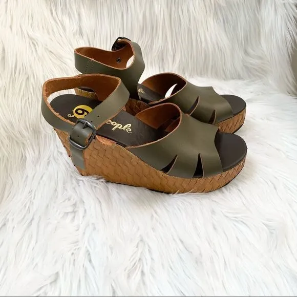 NEW Free People Green Sunflower Wedge Sandals 9