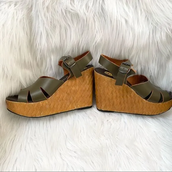 NEW Free People Green Sunflower Wedge Sandals 9
