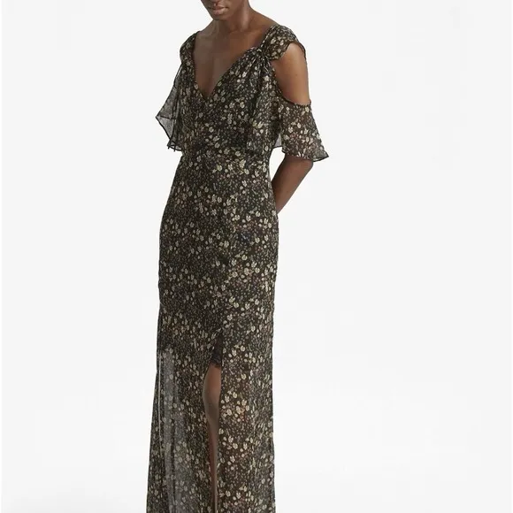 New French Connection Crinkle Floral Cold Shoulder Maxi Dress Boho