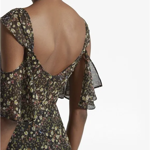 New French Connection Crinkle Floral Cold Shoulder Maxi Dress Boho
