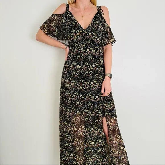 New French Connection Crinkle Floral Cold Shoulder Maxi Dress Boho