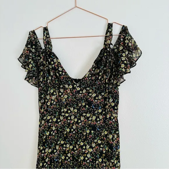 New French Connection Crinkle Floral Cold Shoulder Maxi Dress Boho