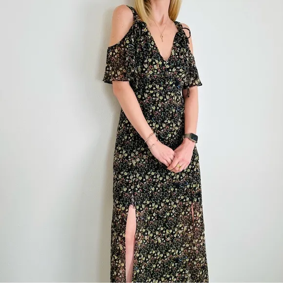 New French Connection Crinkle Floral Cold Shoulder Maxi Dress Boho