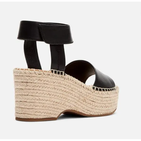NEW! Frye Woman's 9.5 Amber Espadrille Platform Wedges Leather Sandals Black