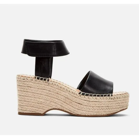 NEW! Frye Woman's 9.5 Amber Espadrille Platform Wedges Leather Sandals Black
