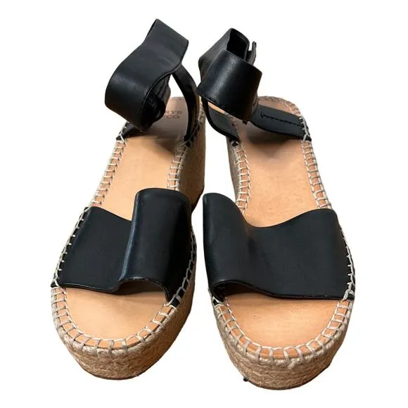 NEW! Frye Woman's 9.5 Amber Espadrille Platform Wedges Leather Sandals Black