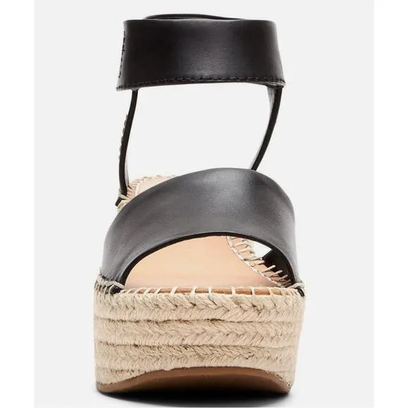 NEW! Frye Woman's 9.5 Amber Espadrille Platform Wedges Leather Sandals Black
