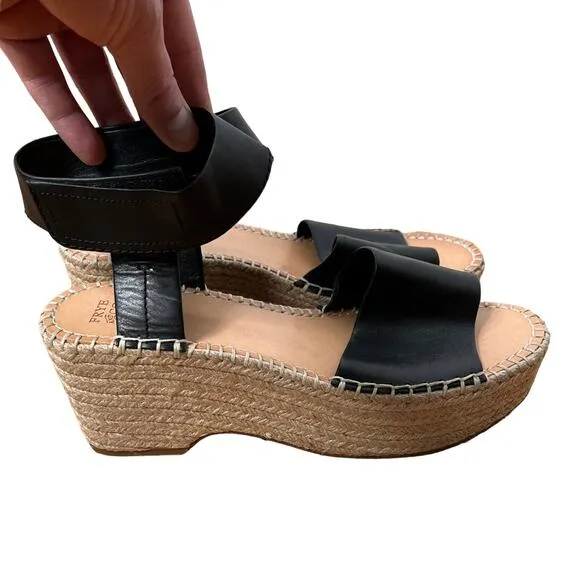 NEW! Frye Woman's 9.5 Amber Espadrille Platform Wedges Leather Sandals Black