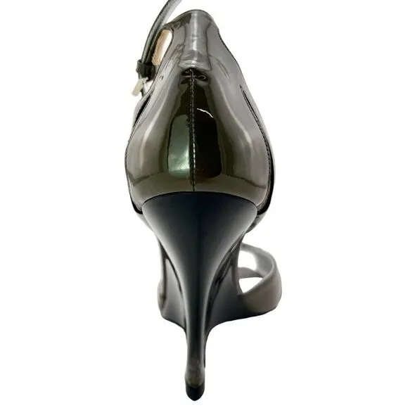 New Giorgio Armani Women Shoes Gray Patent Leather High Heels Wedge Sandals $875