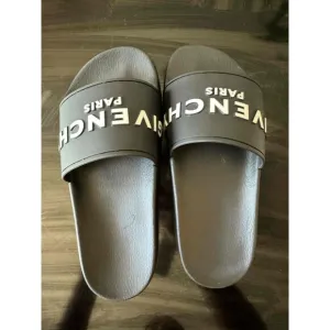 NEW Givenchy ES 0221 Black Logo Band Flat Slides Sandals Size 37