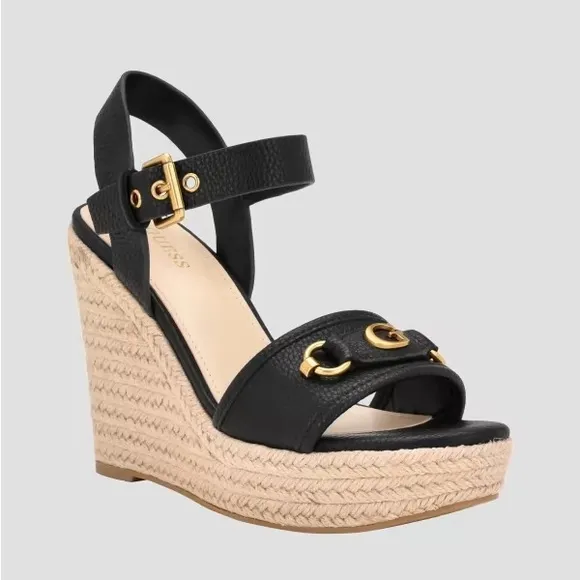 NEW GUESS Hisley Wedge Sandals - Black