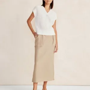 NEW HAVEN WELL Within Women's Skirt Linen Cargo Skirt Latte Beige Size XS