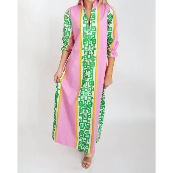 NEW HOUSE OF MBR heiress bouvier long dress in pink/green