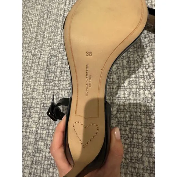 NEW IN BOX Sophia Webster Nicole Patent Mid Heel Sandal Black  $545 Size 38