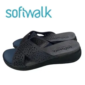 NEW in Box SoftWalk Tillman Denim Laser Slide Sandals 6 6N