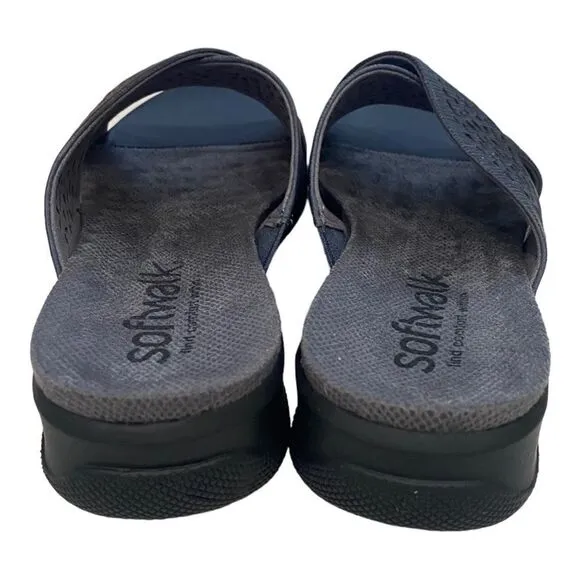 NEW in Box SoftWalk Tillman Denim Laser Slide Sandals 6 6N