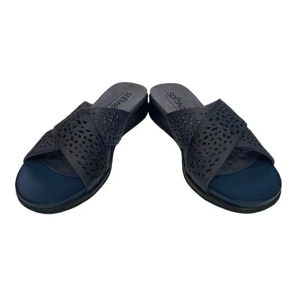 NEW in Box SoftWalk Tillman Denim Laser Slide Sandals 6 6N