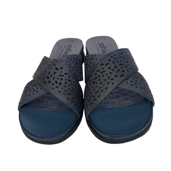 NEW in Box SoftWalk Tillman Denim Laser Slide Sandals 6 6N