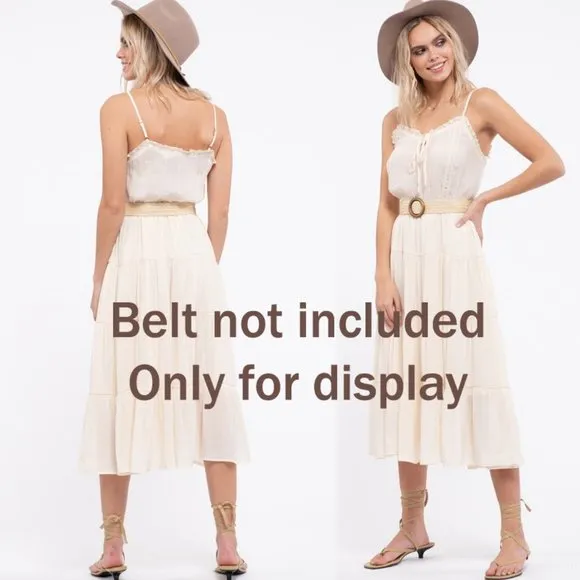 NEW Ivory Stone Boho Tiered Ruffle Trim Midi Dress