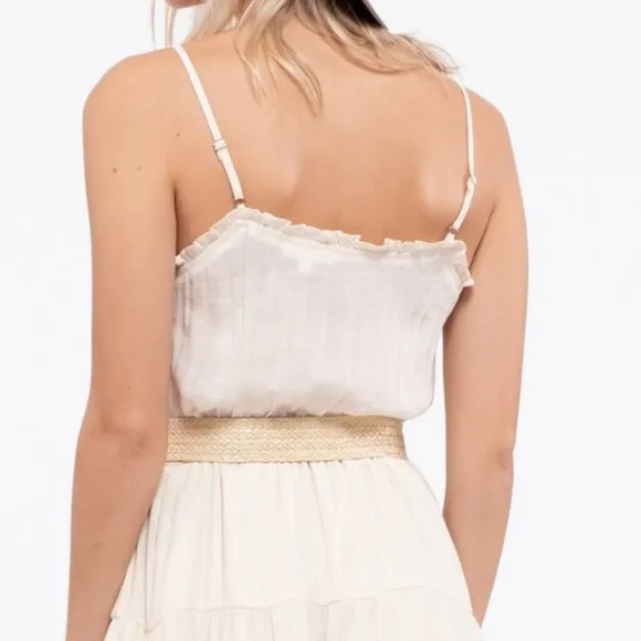 NEW Ivory Stone Boho Tiered Ruffle Trim Midi Dress