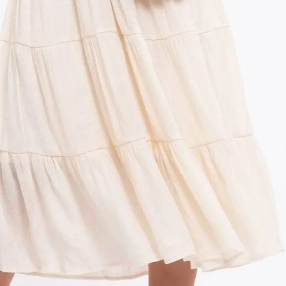 NEW Ivory Stone Boho Tiered Ruffle Trim Midi Dress