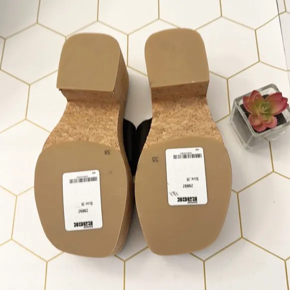 NEW Jeffrey Campbell Itzelia Black leather cork platform wedge sandals women 8-9